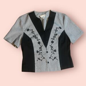 Vintage 90’s Black and Gray Women's Button Top